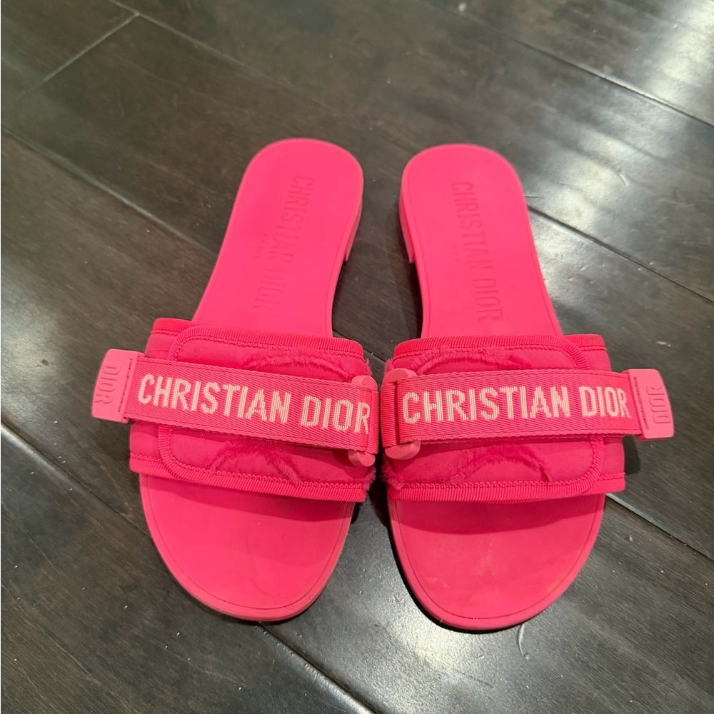 Dior Neon Pink Rubber Slide Sandals